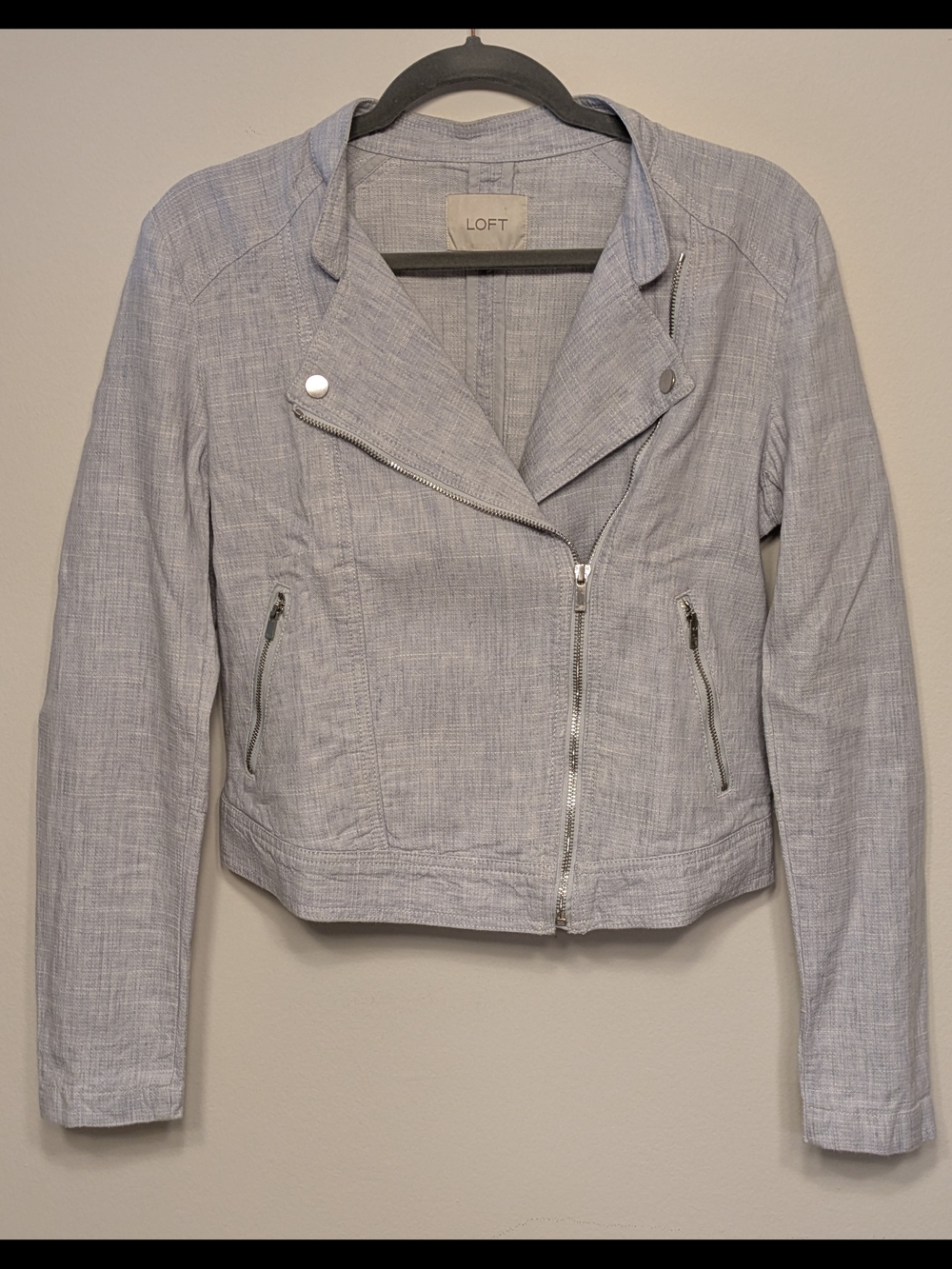 LOFT Light Gray Linen-Blend Moto Jacket